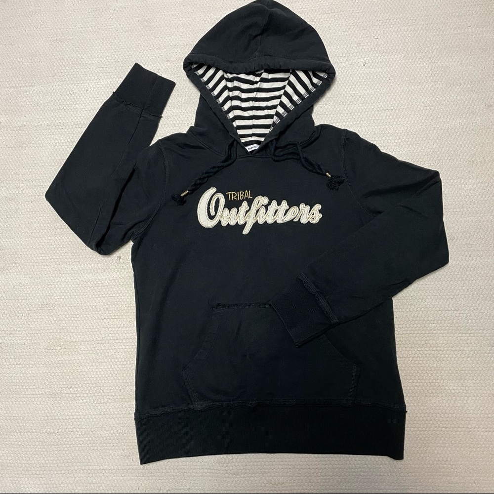 Bossini Cotton Black Drawstring Hoodie Sweatshirt with Embroidery Size M